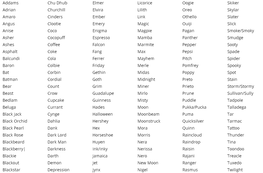 Cool Names For Dark Cats